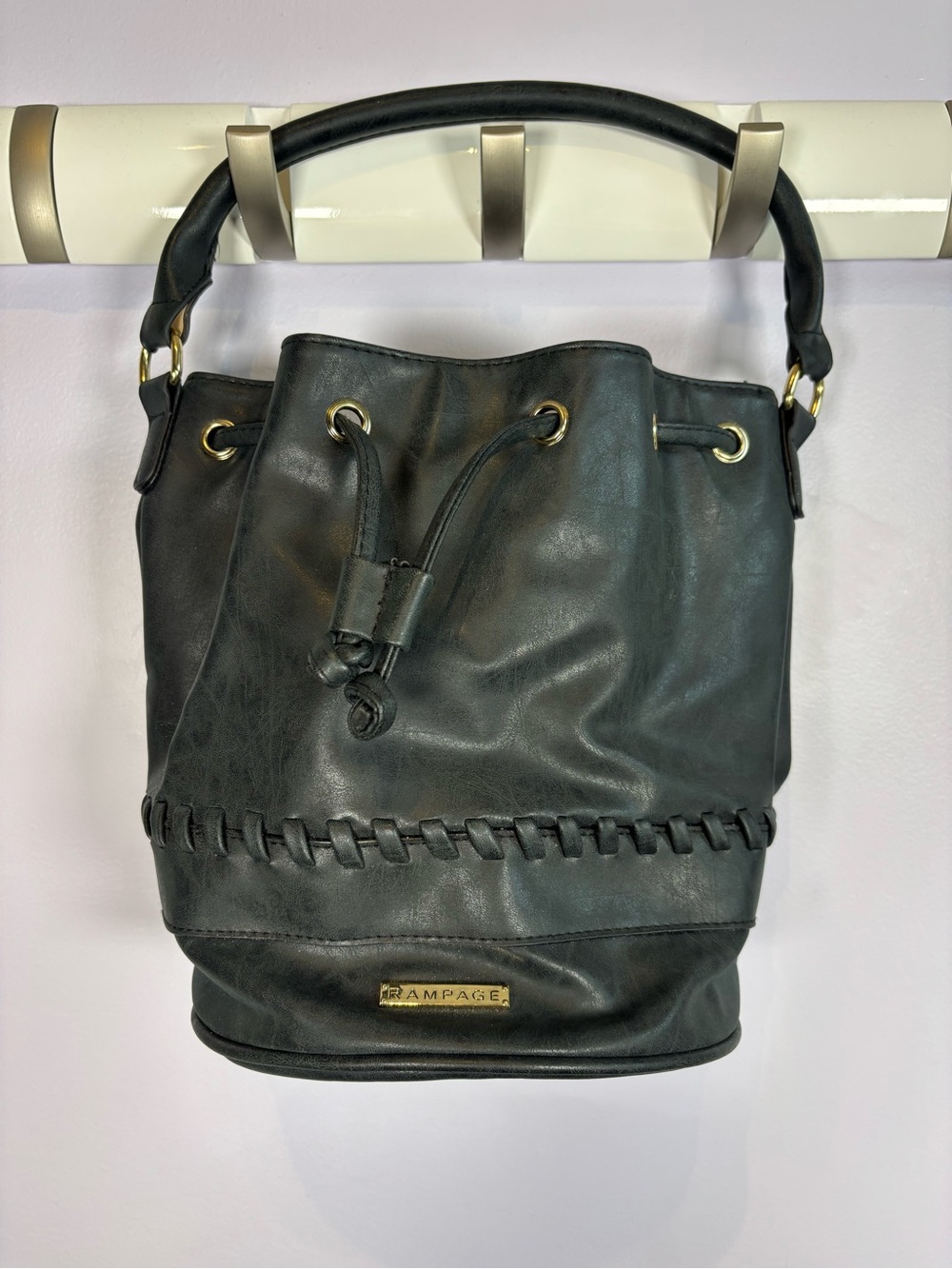 Rampage Black Boho Drawstring Bucket Shoulder Bag